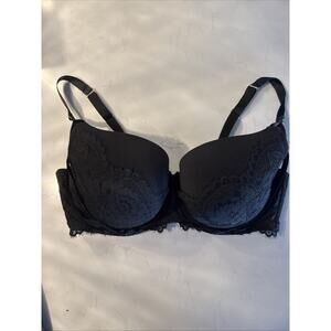Cacique Bra 40DD Push Up Bra Boost Balconette Black Lace Trim Sexy Lane Bryant